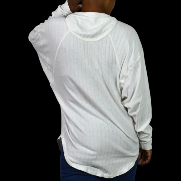 Free People Coffee Chat Pullover Top White Henley Pointelle Knit Oversize Medium - Picture 2 of 13